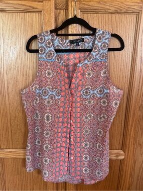 Sanctuary Sleeveless Boho Mixed Print Button Front Blouse | Large